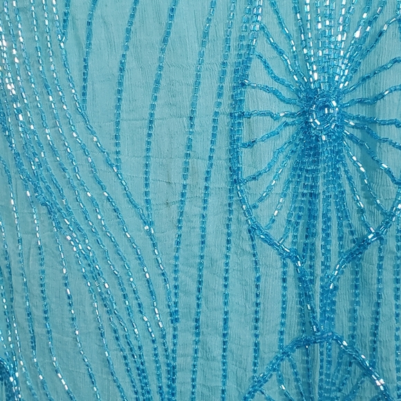 Star Group Turquoise Vintage Beaded Pure Silk Dress Size Medium - Picture 9 of 11